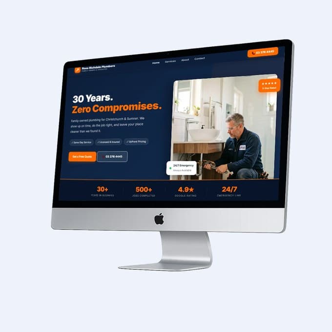 Plumbing website on screen